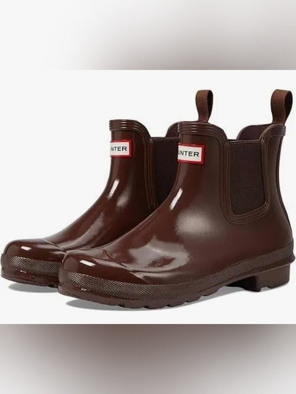 Hunter Glossy Brown Chelsea Rain Boots Sz 8